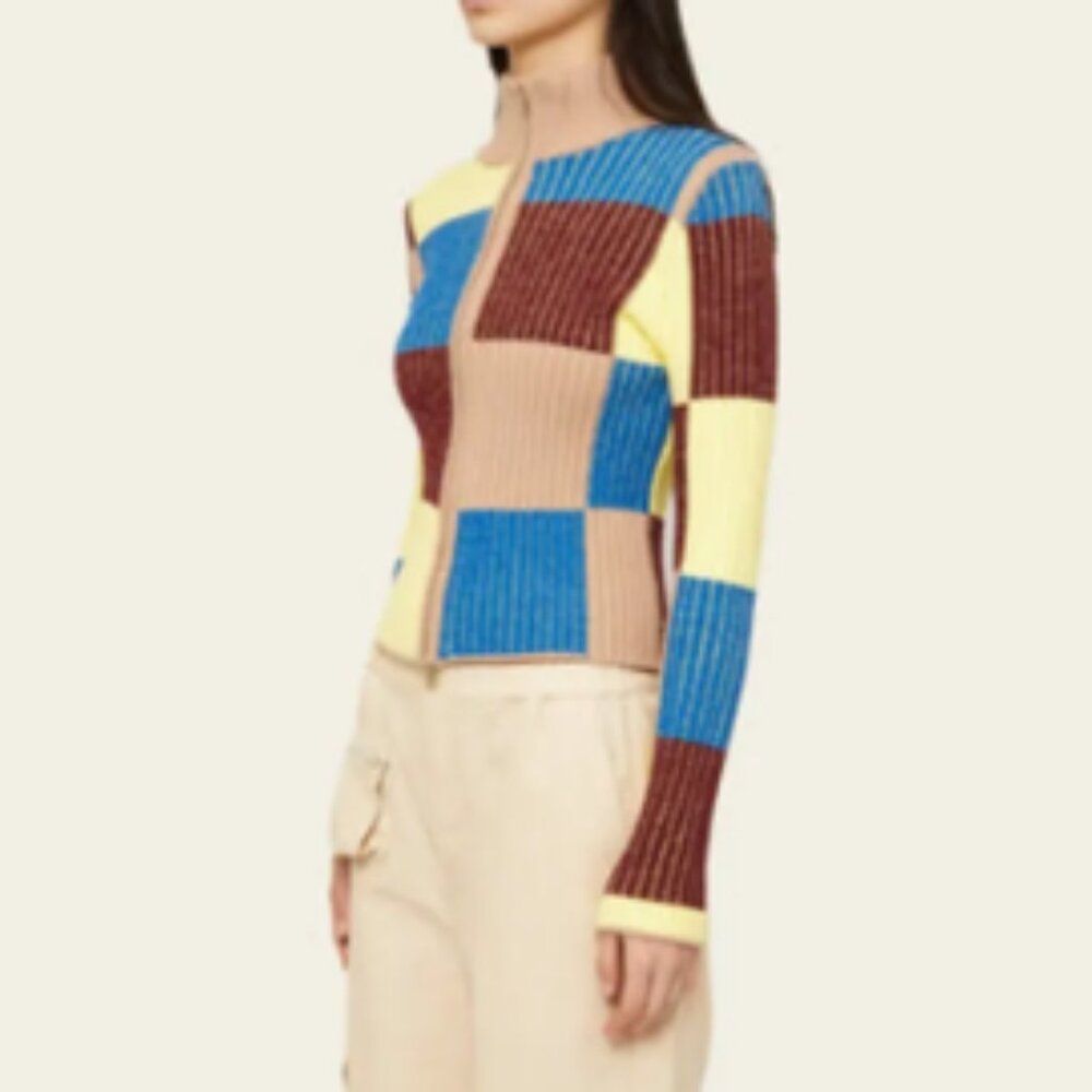 Find Me Now - Sahn Zip Up Checkerboard Cardigan - Moonstone